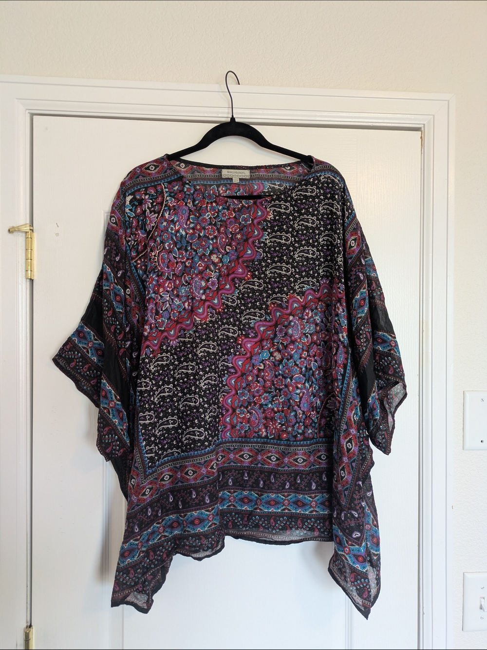 Cost Plus World Market Black Tunic with Pink and Blue Paisley Print
